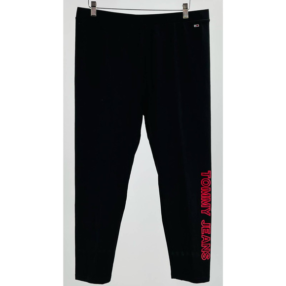 TOMMY HILFIGER XL black red logo print athletic athleisure leggings NWT 0B2 - Picture 1 of 10